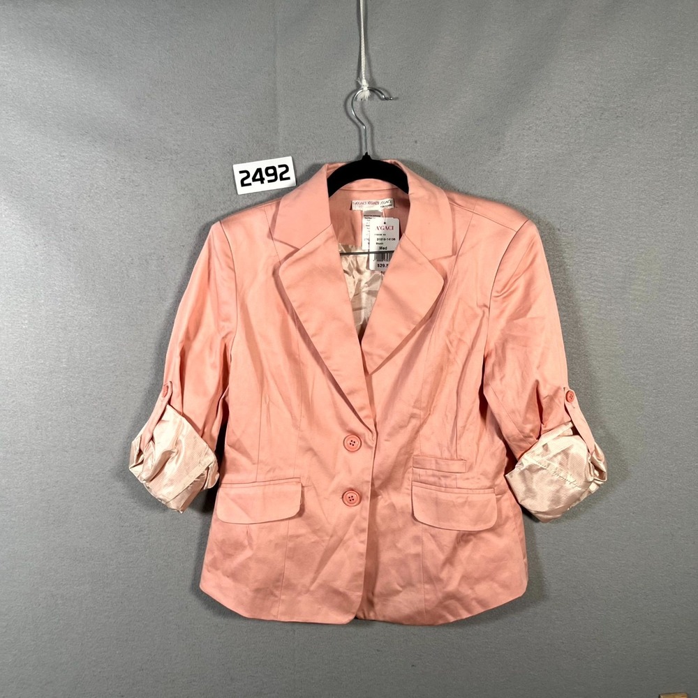Agaci Blazer Womens Medium Blush Pink Stretch Formal Notch Lapel 2 Button Jacket